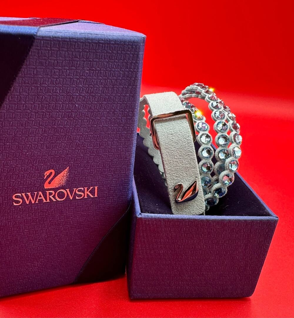 Swarovski Power Collection Adjustable Alcantara Soft Bracelet in Blue/Aqua